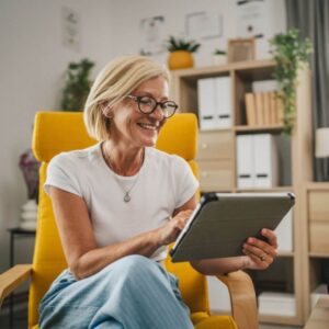 Woman on a tablet menopause program